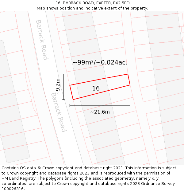 16, BARRACK ROAD, EXETER, EX2 5ED: Plot and title map