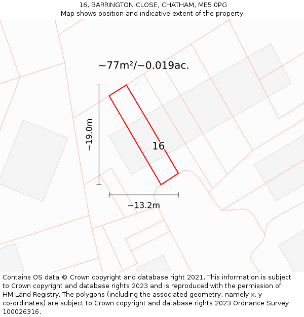16, BARRINGTON CLOSE, CHATHAM, ME5 0PG: Plot and title map