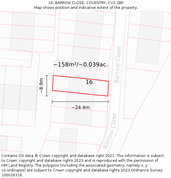 16, BARROW CLOSE, COVENTRY, CV2 2BP: Plot and title map