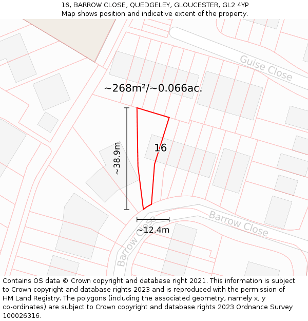 16, BARROW CLOSE, QUEDGELEY, GLOUCESTER, GL2 4YP: Plot and title map