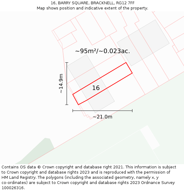 16, BARRY SQUARE, BRACKNELL, RG12 7FF: Plot and title map