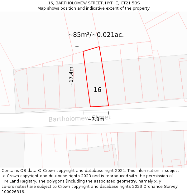 16, BARTHOLOMEW STREET, HYTHE, CT21 5BS: Plot and title map