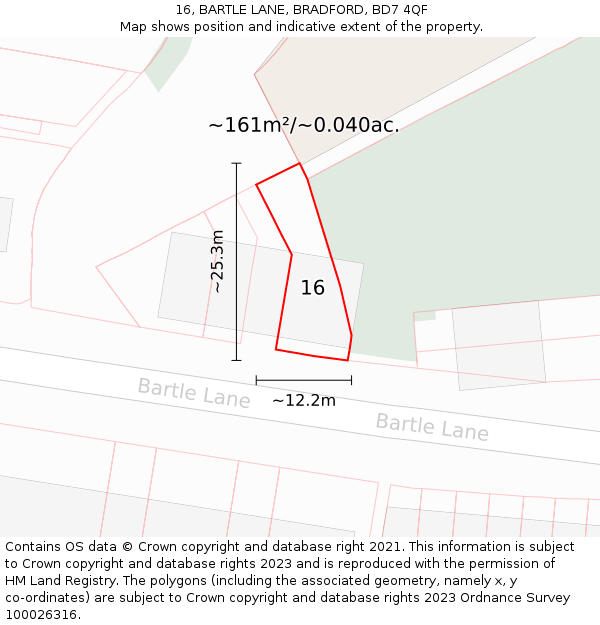 16, BARTLE LANE, BRADFORD, BD7 4QF: Plot and title map