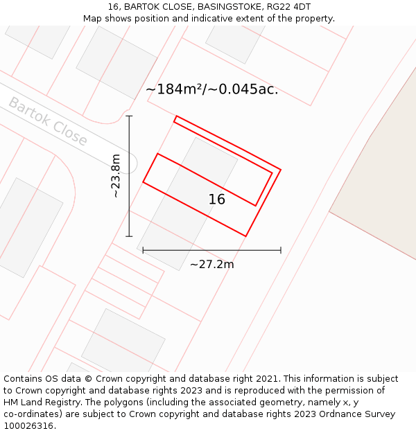 16, BARTOK CLOSE, BASINGSTOKE, RG22 4DT: Plot and title map