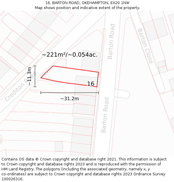 16, BARTON ROAD, OKEHAMPTON, EX20 1NW: Plot and title map