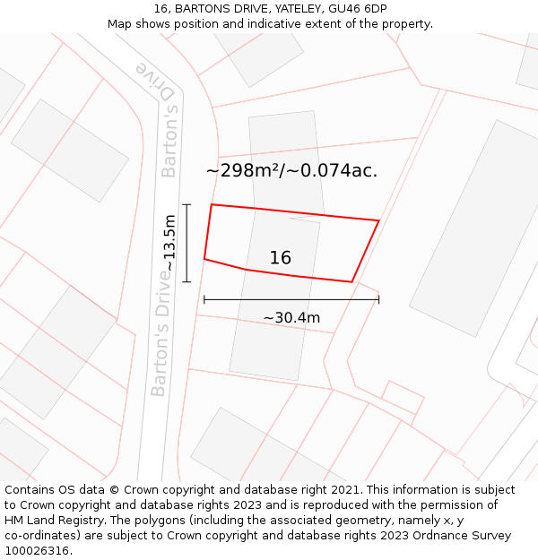 16, BARTONS DRIVE, YATELEY, GU46 6DP: Plot and title map