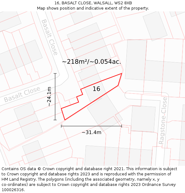 16, BASALT CLOSE, WALSALL, WS2 8XB: Plot and title map