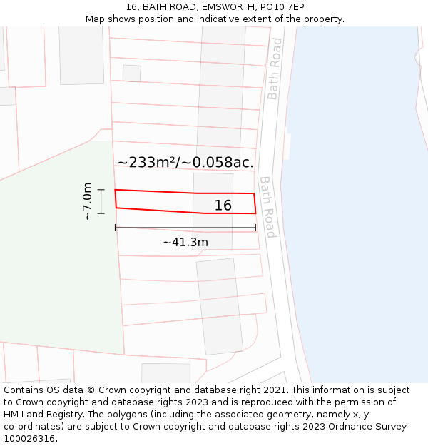 16, BATH ROAD, EMSWORTH, PO10 7EP: Plot and title map