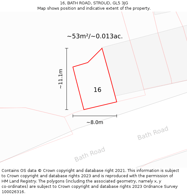 16, BATH ROAD, STROUD, GL5 3JG: Plot and title map