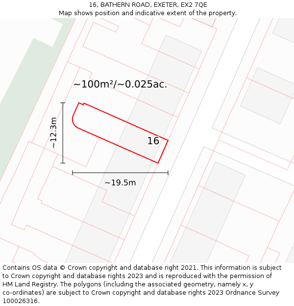 16, BATHERN ROAD, EXETER, EX2 7QE: Plot and title map