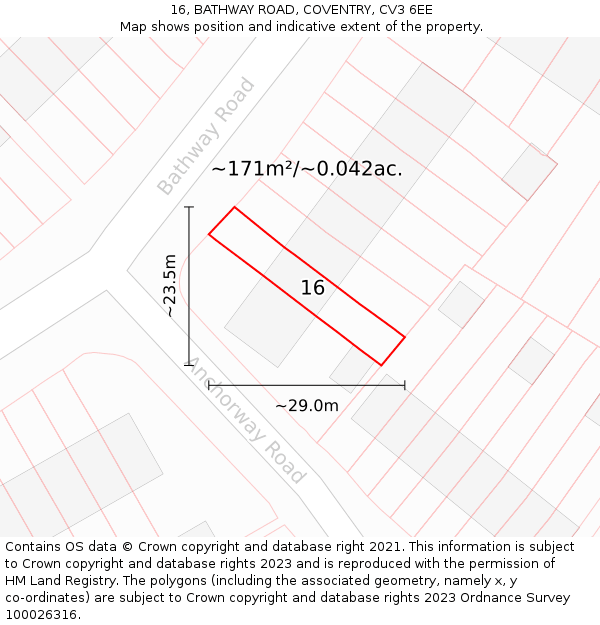16, BATHWAY ROAD, COVENTRY, CV3 6EE: Plot and title map