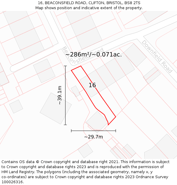 16, BEACONSFIELD ROAD, CLIFTON, BRISTOL, BS8 2TS: Plot and title map