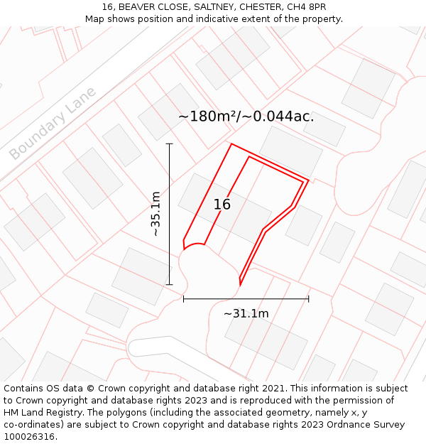 16, BEAVER CLOSE, SALTNEY, CHESTER, CH4 8PR: Plot and title map