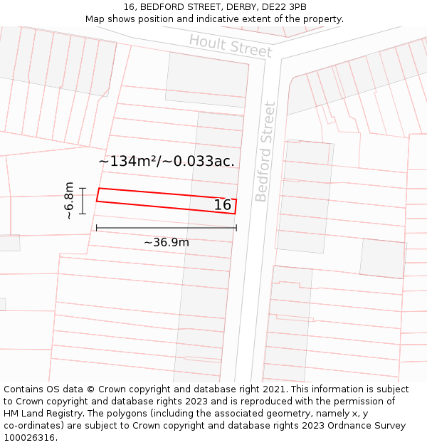 16, BEDFORD STREET, DERBY, DE22 3PB: Plot and title map
