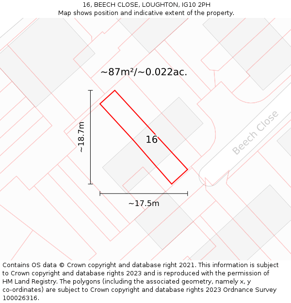 16, BEECH CLOSE, LOUGHTON, IG10 2PH: Plot and title map