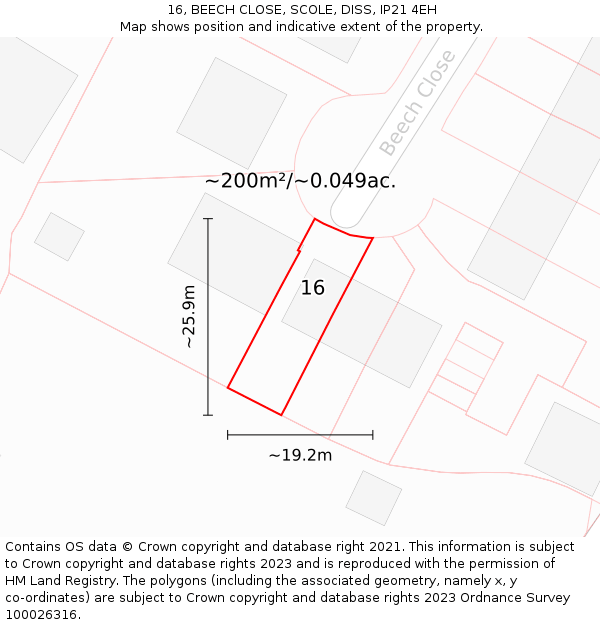 16, BEECH CLOSE, SCOLE, DISS, IP21 4EH: Plot and title map