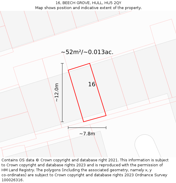 16, BEECH GROVE, HULL, HU5 2QY: Plot and title map