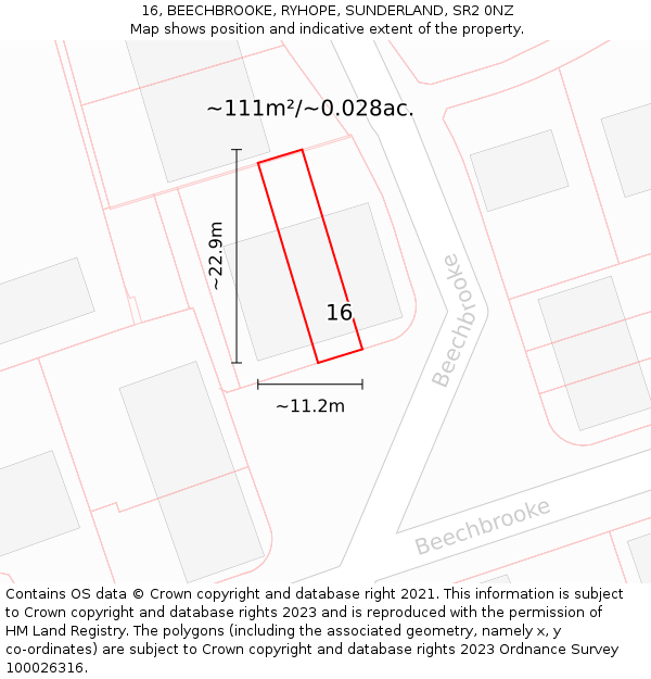 16, BEECHBROOKE, RYHOPE, SUNDERLAND, SR2 0NZ: Plot and title map