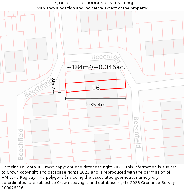16, BEECHFIELD, HODDESDON, EN11 9QJ: Plot and title map