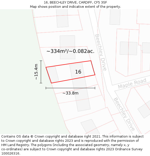 16, BEECHLEY DRIVE, CARDIFF, CF5 3SF: Plot and title map