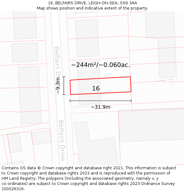 16, BELFAIRS DRIVE, LEIGH-ON-SEA, SS9 3AA: Plot and title map