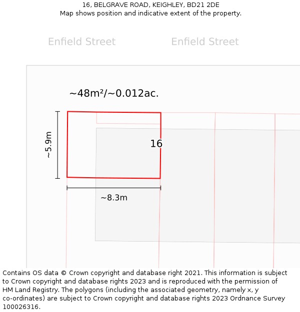 16, BELGRAVE ROAD, KEIGHLEY, BD21 2DE: Plot and title map