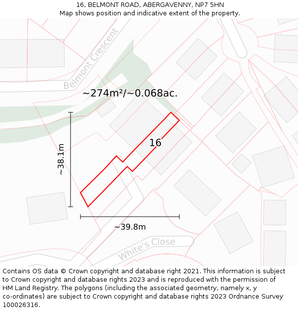 16, BELMONT ROAD, ABERGAVENNY, NP7 5HN: Plot and title map