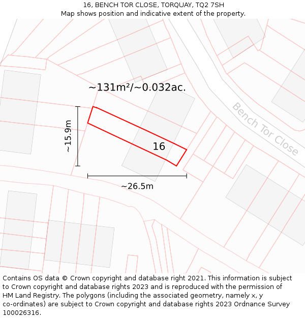 16, BENCH TOR CLOSE, TORQUAY, TQ2 7SH: Plot and title map
