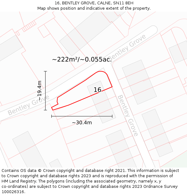 16, BENTLEY GROVE, CALNE, SN11 8EH: Plot and title map