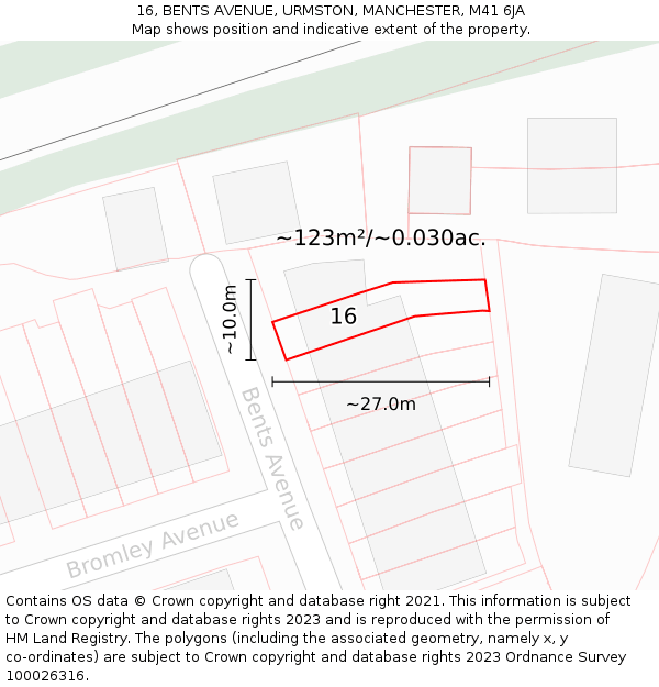 16, BENTS AVENUE, URMSTON, MANCHESTER, M41 6JA: Plot and title map