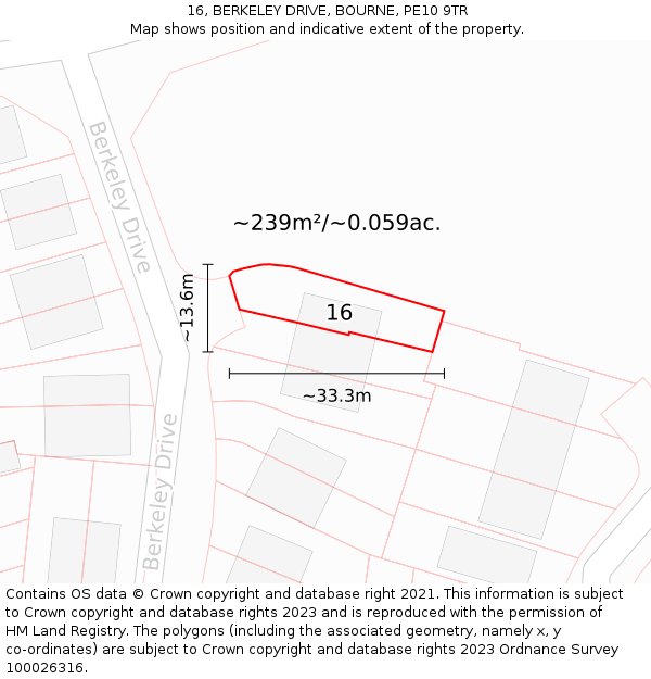 16, BERKELEY DRIVE, BOURNE, PE10 9TR: Plot and title map