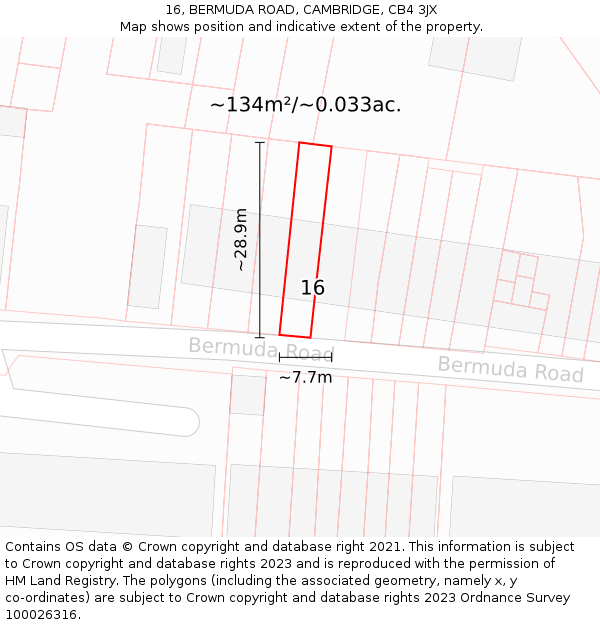 16, BERMUDA ROAD, CAMBRIDGE, CB4 3JX: Plot and title map