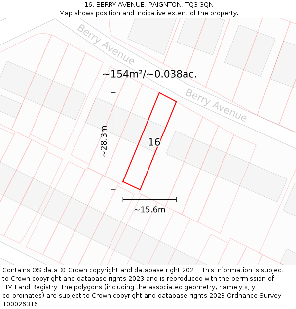 16, BERRY AVENUE, PAIGNTON, TQ3 3QN: Plot and title map