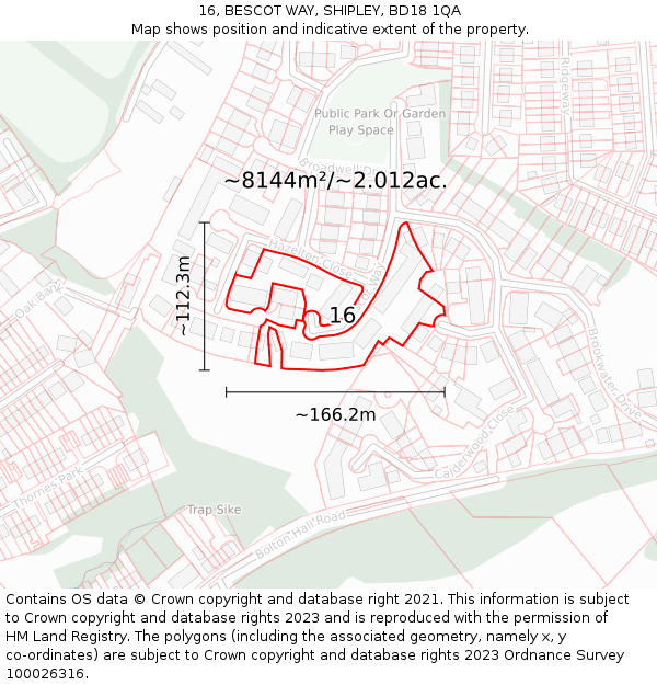16, BESCOT WAY, SHIPLEY, BD18 1QA: Plot and title map