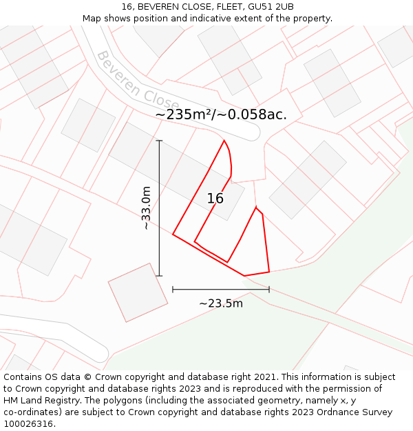 16, BEVEREN CLOSE, FLEET, GU51 2UB: Plot and title map