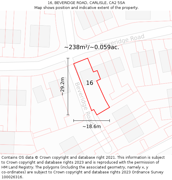 16, BEVERIDGE ROAD, CARLISLE, CA2 5SA: Plot and title map
