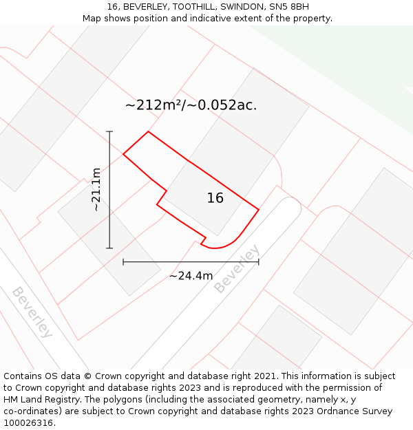 16, BEVERLEY, TOOTHILL, SWINDON, SN5 8BH: Plot and title map