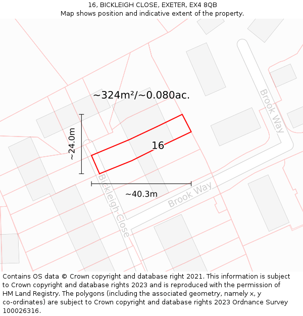 16, BICKLEIGH CLOSE, EXETER, EX4 8QB: Plot and title map