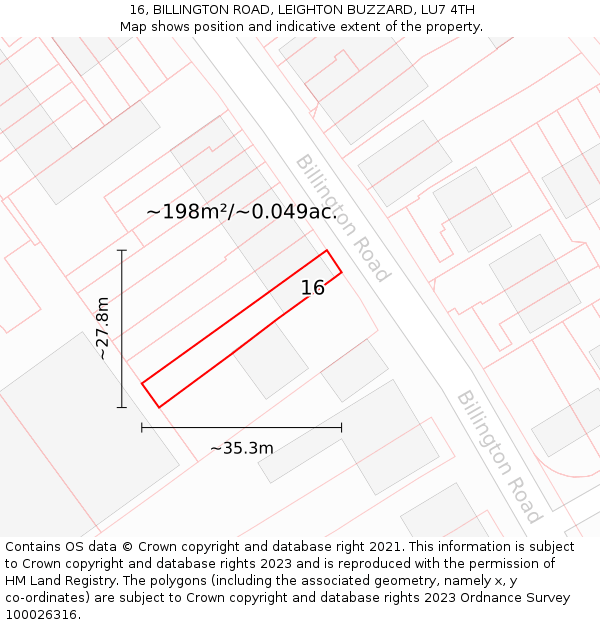 16, BILLINGTON ROAD, LEIGHTON BUZZARD, LU7 4TH: Plot and title map