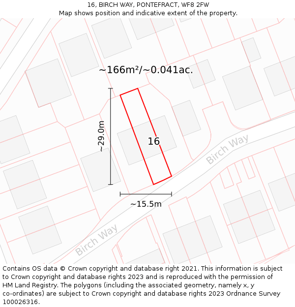 16, BIRCH WAY, PONTEFRACT, WF8 2FW: Plot and title map
