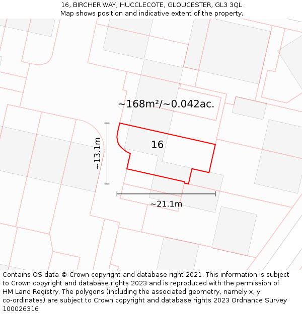 16, BIRCHER WAY, HUCCLECOTE, GLOUCESTER, GL3 3QL: Plot and title map