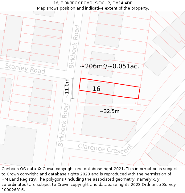 16, BIRKBECK ROAD, SIDCUP, DA14 4DE: Plot and title map