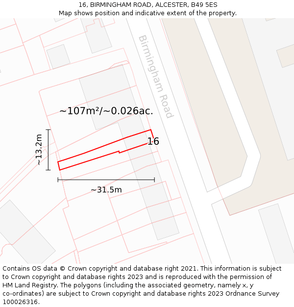 16, BIRMINGHAM ROAD, ALCESTER, B49 5ES: Plot and title map
