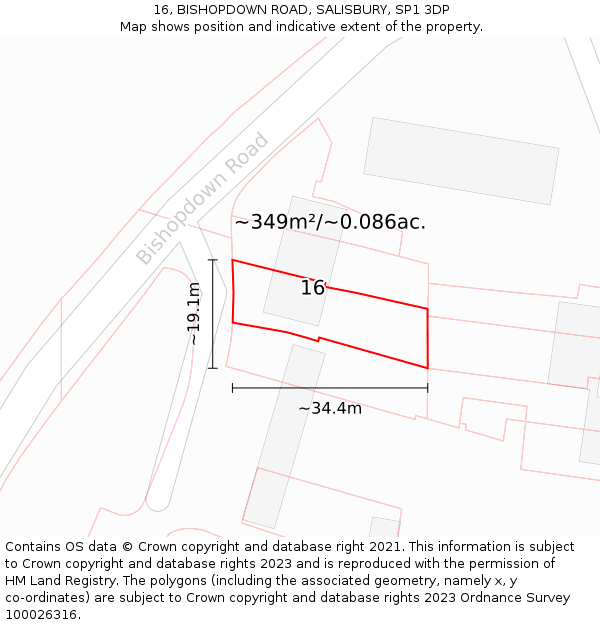16, BISHOPDOWN ROAD, SALISBURY, SP1 3DP: Plot and title map