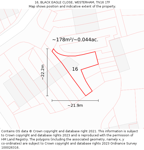 16, BLACK EAGLE CLOSE, WESTERHAM, TN16 1TF: Plot and title map
