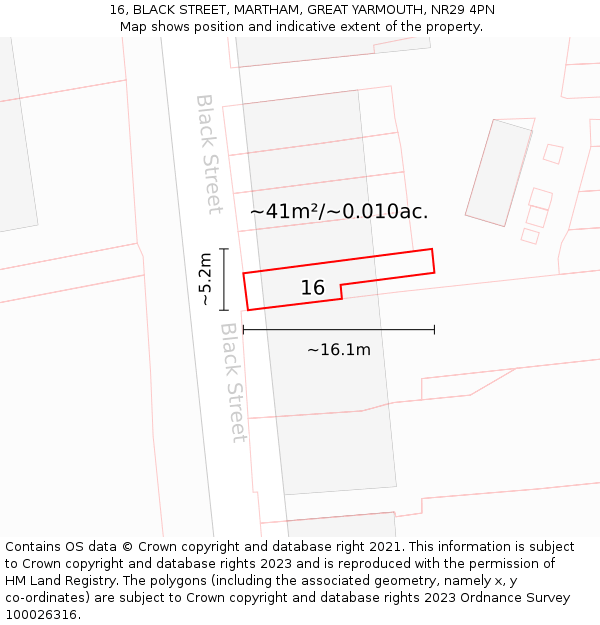 16, BLACK STREET, MARTHAM, GREAT YARMOUTH, NR29 4PN: Plot and title map
