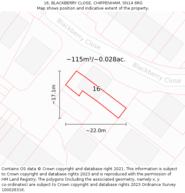 16, BLACKBERRY CLOSE, CHIPPENHAM, SN14 6RG: Plot and title map