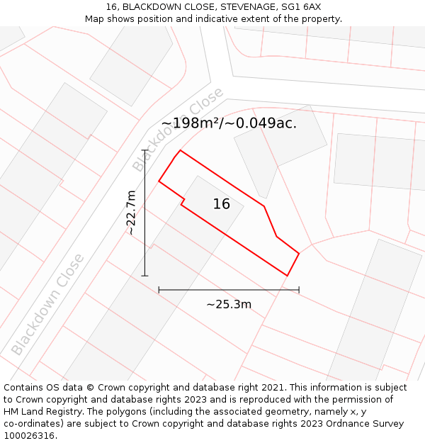 16, BLACKDOWN CLOSE, STEVENAGE, SG1 6AX: Plot and title map