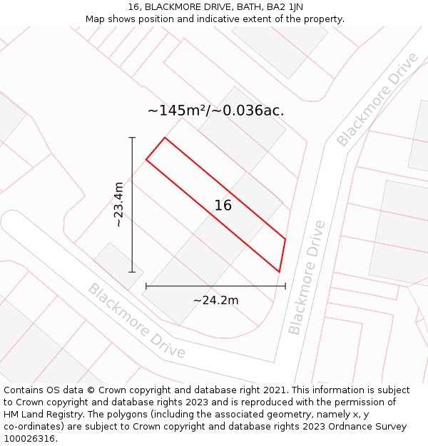 16, BLACKMORE DRIVE, BATH, BA2 1JN: Plot and title map