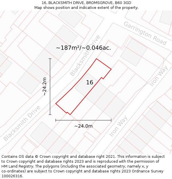 16, BLACKSMITH DRIVE, BROMSGROVE, B60 3GD: Plot and title map